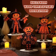 3Pcs Vintage Style Halloween Wooden Table Centerpieces Decor Goth Scarecrow