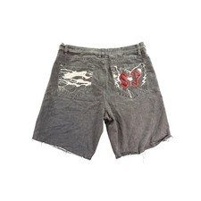 Southpole Metal Thunder Shorts Mens 48 Gray Denim Baggy Raw Hem Y2K Streetwear
