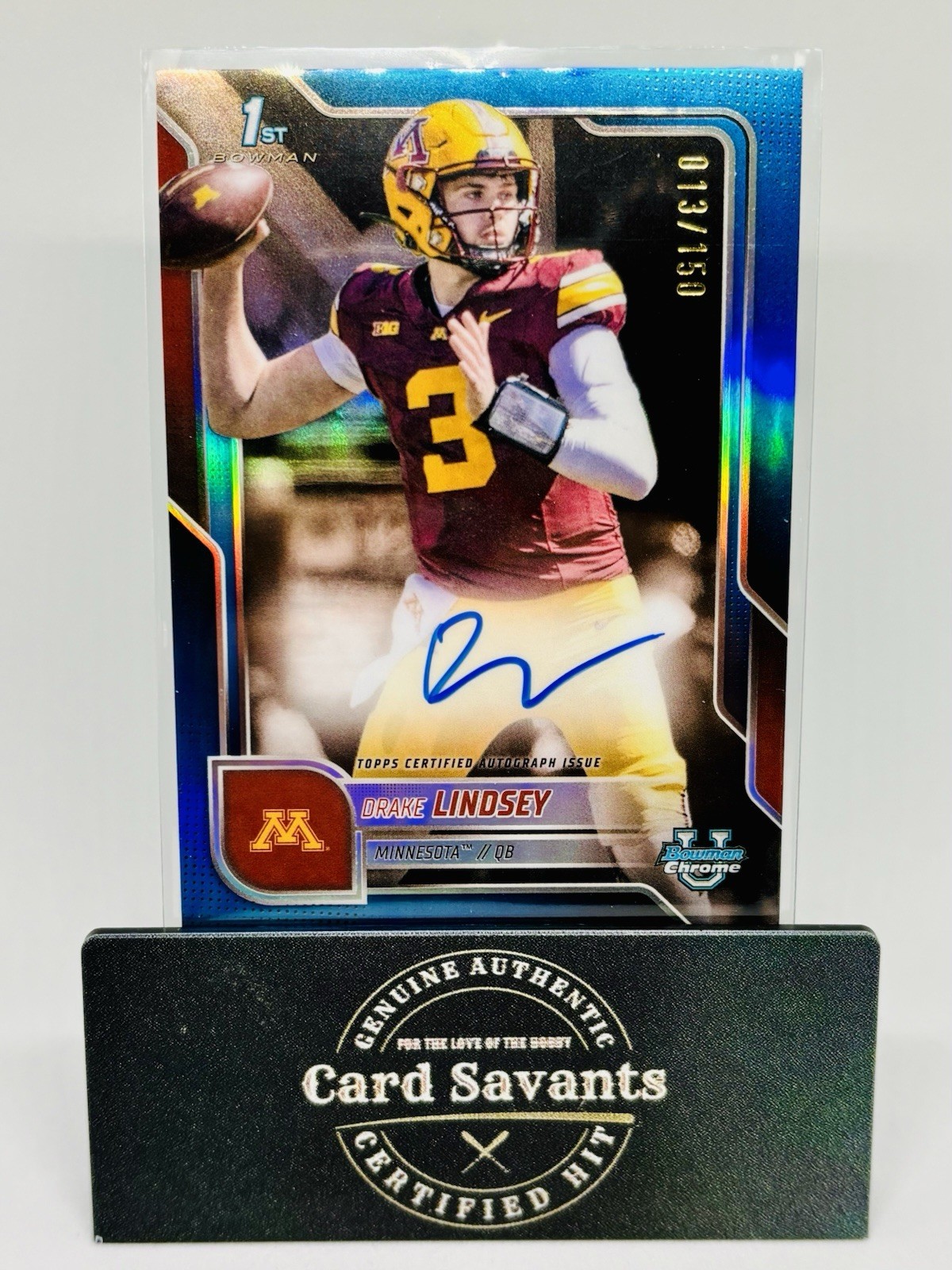 DRAKE LINDSEY AUTO BLUE REFRACTOR /150 ROOKIE 2025 BOWMAN CHROME U 1ST RC