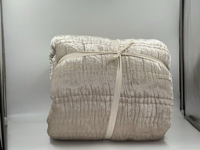 New KING West Elm Lush Velvet Linear Comforter, Sand, Cut Tags, READ