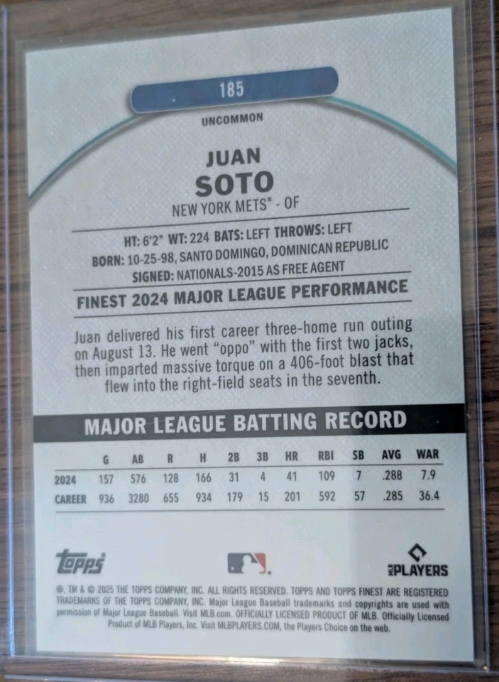 2025 Topps Finest #185 Juan Soto, New York Mets (11/15) Black Refractor Uncommon - Image 2 of 4