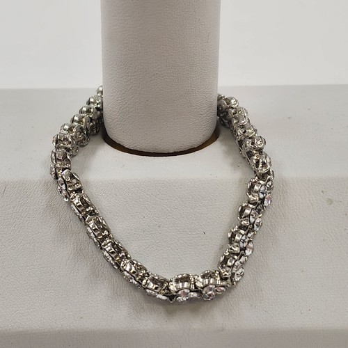 Brazalete vintage de tenis tono plata con estrás cristalino facetado 6" - Imagen 2 de 9