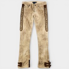 Ralph Lauren Equestrian Riding Pants Womens 2 Beige Brown Genuine Leather Trim