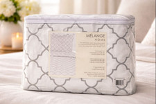 Melange Home Cotton Duvet Set 196173 King Grey 400 Thread Count Lattice
