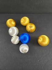 7 VTG Satin Sheen Balls Christmas Ornaments Foam Gold White Blue Craft