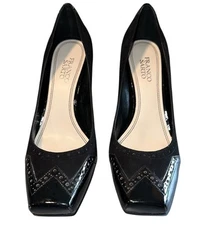 Franco Sarto Capital Women 9.5M Black Patent Leather Suede 3" Heel Square Toe
