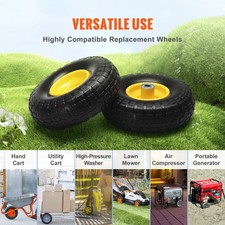 2-Pack 10" Flat Free Wheels Solid PU Tires for Dolly Cart Garden Trailer