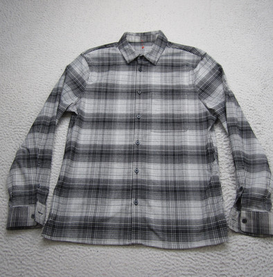 Lululemon Masons Peak Flannel Shirt Mens M Black Plaid Quick Dry Hiking 