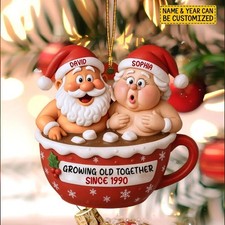 Custom Funny Couple Christmas Ornament 2025, Growing Old Together Ornament, Pers