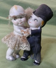 Antique Bisque Rose O'Neil Kewpie Hugger Bride Groom 3.5" Cake Topper Wedding