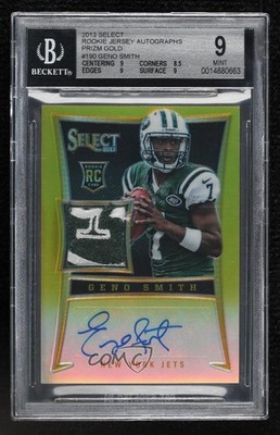 2013 Select Gold Prizm Rookie Jersey 1/10 Geno Smith BGS 9 MINT Auto RC 1o8x