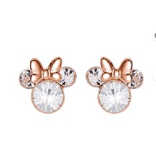 NEW Sterling Silver 14Kt Gold Plated Crystal Minnie Mouse Stud Earrings