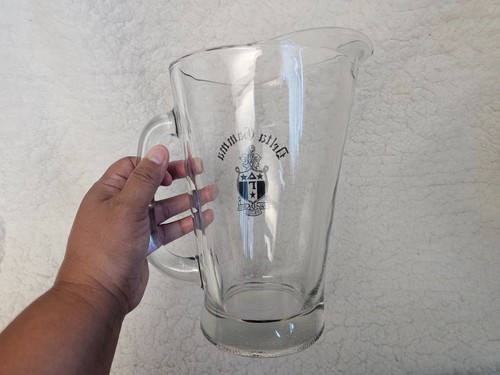 DELTA GAMMA Beer Pitcher TAU ETA Clear Glass Handle 60oz Est. Tall 8" Round 5.5" - Picture 3 of 11