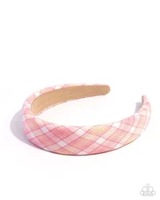 Paparazzi Adorably Academic - Pink -Plaid Fabric - Hair Headband
