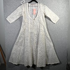 Avaasa Kurta Jacket Womens Small Off White Gold Metallic Sheer Lace Trim Cotton