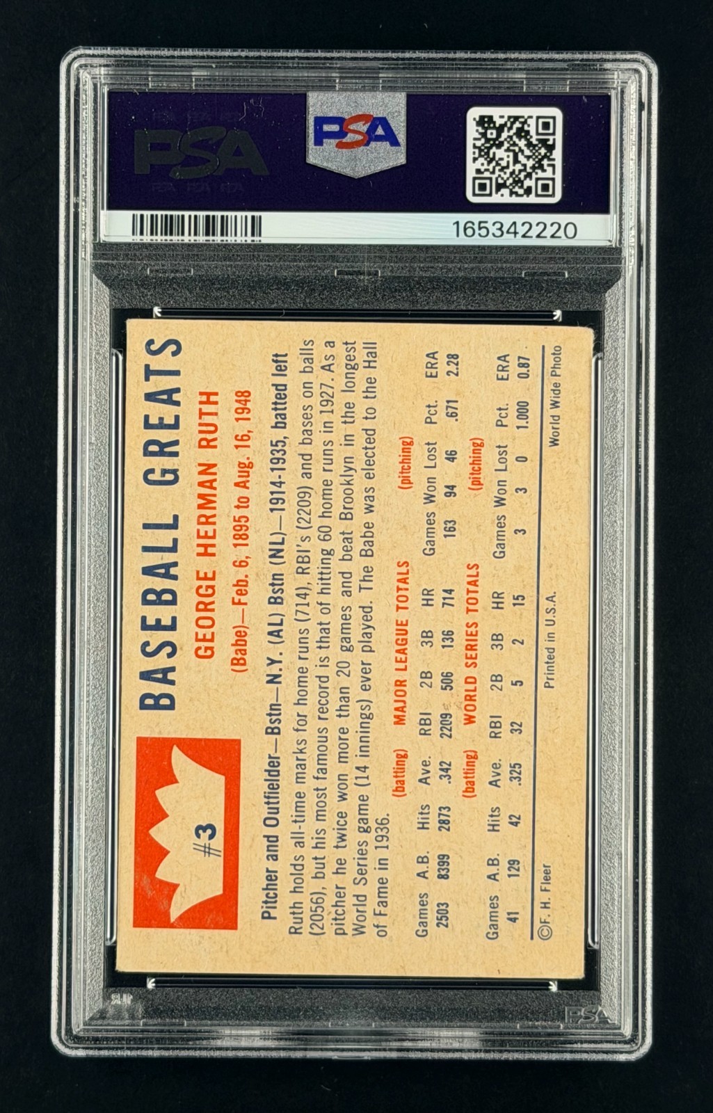 1960 Fleer Babe Ruth #3 PSA 2 Good Yankees HOF Vintage view 2