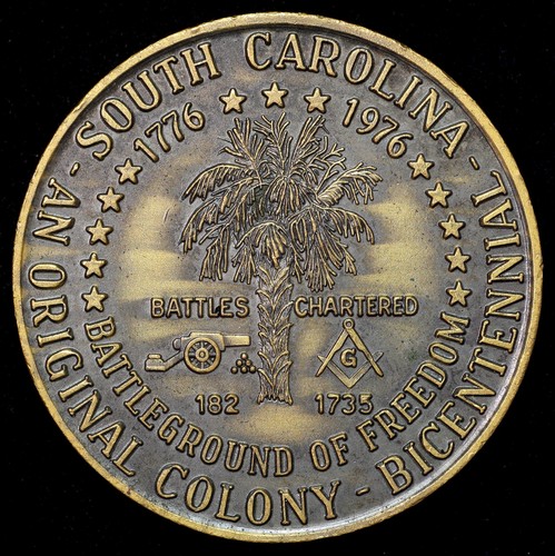 Medalla Bicentenario Colonia Francmasones Antiguos 1976 Carolina del Sur Bronce 38 mm