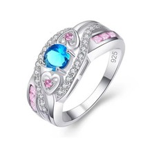 Blue crystal ring, size 9, S925 sterling silver