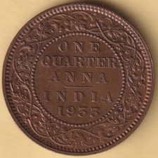 BRITISH INDIA 1933 KING GEORGE V ONE QUARTER ANNA RARE COIN