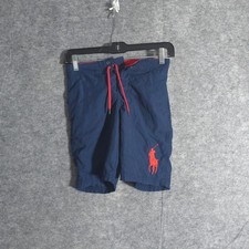 Polo Ralph Lauren Kids Navy Blue Orange Big Pony Swim Trunks Shorts Size 8