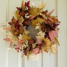 Fall Wreath for Front Door, Burgund, Mauve, Cream and Beige Neutral Wreath