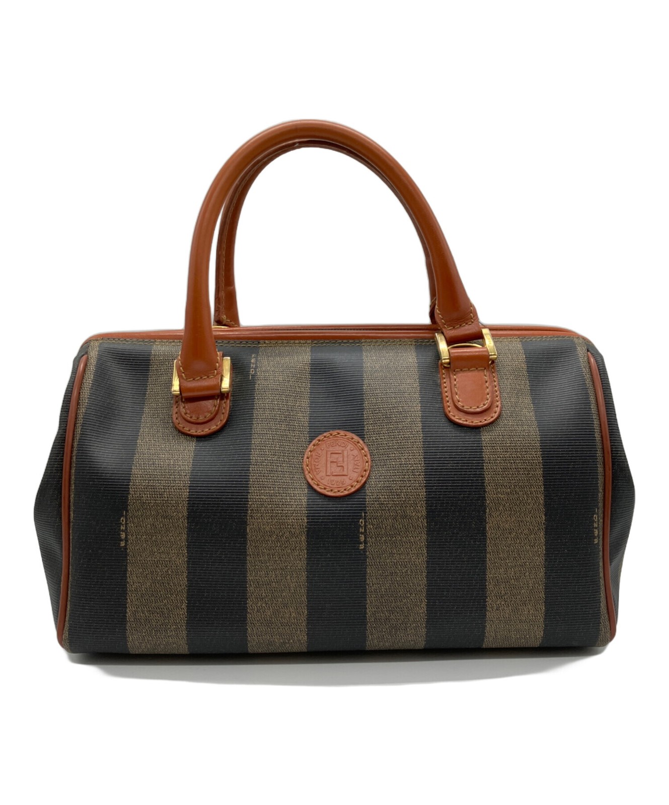 FENDI Mini Boston Bag Pequin Brown Authentic From Japan