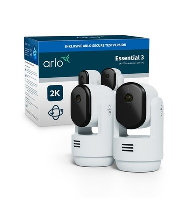 ARLO Essential 3 2K PTZ-Innenkamera, 2er Set, Überwachungskamera Set