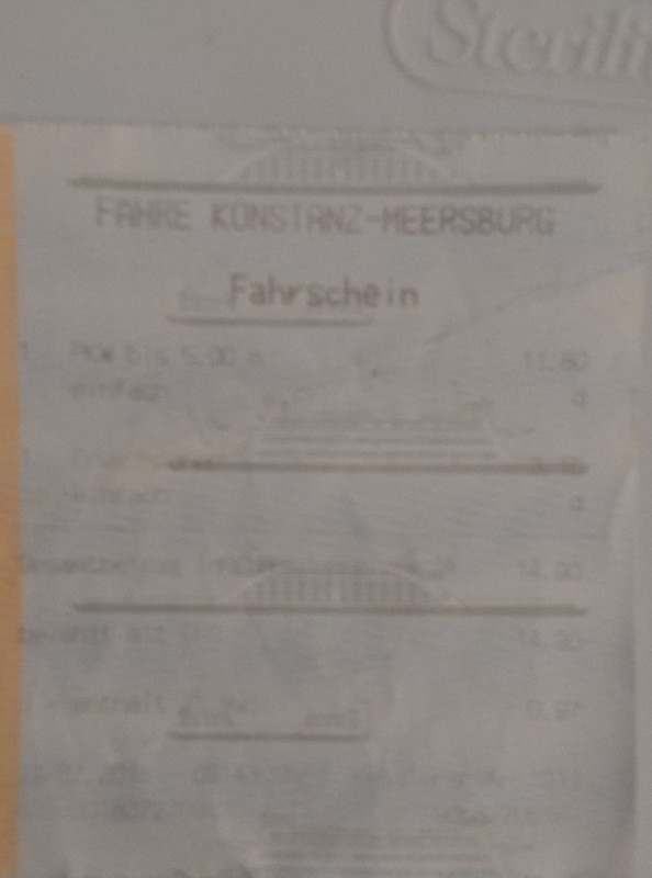 2018 FERRY TICKET FOR CAR KONSTANZ TO MEERSBURG GERMANY BODENSEE/ LAKE CONSTANCE