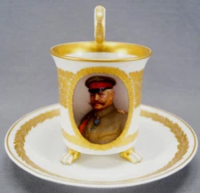 KPM Berlin Hand Painted WWI Von Hindenburg Portrait & Gold Leaf Empire Form Cup