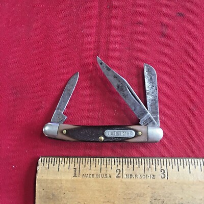 SCHRADE OLD TIMER USA  JUNIOR STOCKMAN 3 BLADE CARBON 108OT 334D
