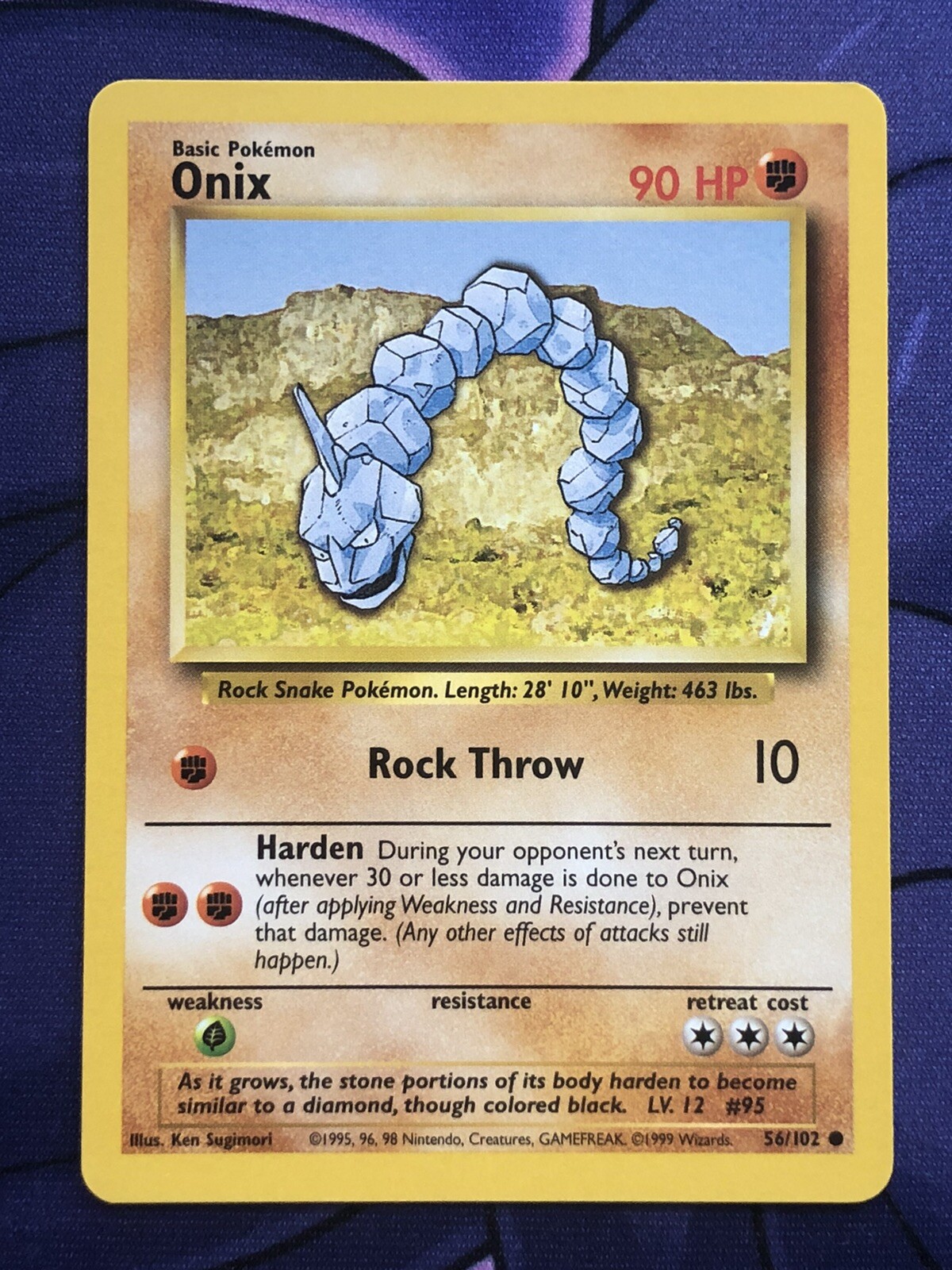Onix 56/102 - Base Set Unlimited - 1999 Vintage Pokémon NM + Near Mint