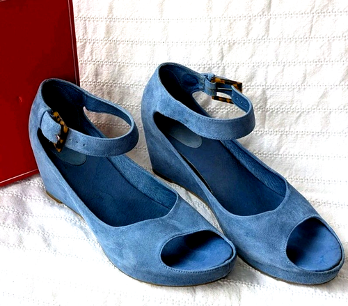 GENUINE KID SUEDE WEDGE Shoes Women's 9.5 JOHNSTON & MURPHY Open Toe Like New