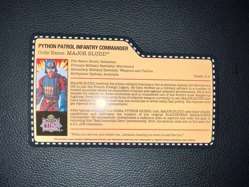GI JOE CLUB JOECON Convention 2018 PYTHON PATROL MAJOR BLUDD File Card Only Rare