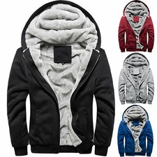 Men Winter Warm Fleece Hoodie Zipper Sweater Jacket Lined Hooded Coat