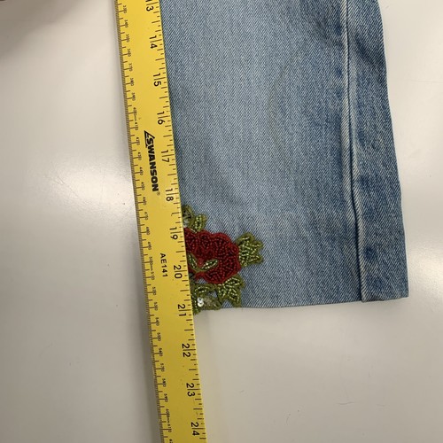 VINTAGE Gap Jeans 8 Girls Blue Straight Leg Denim Floral Embroidery Hemmed - Picture 10 of 12