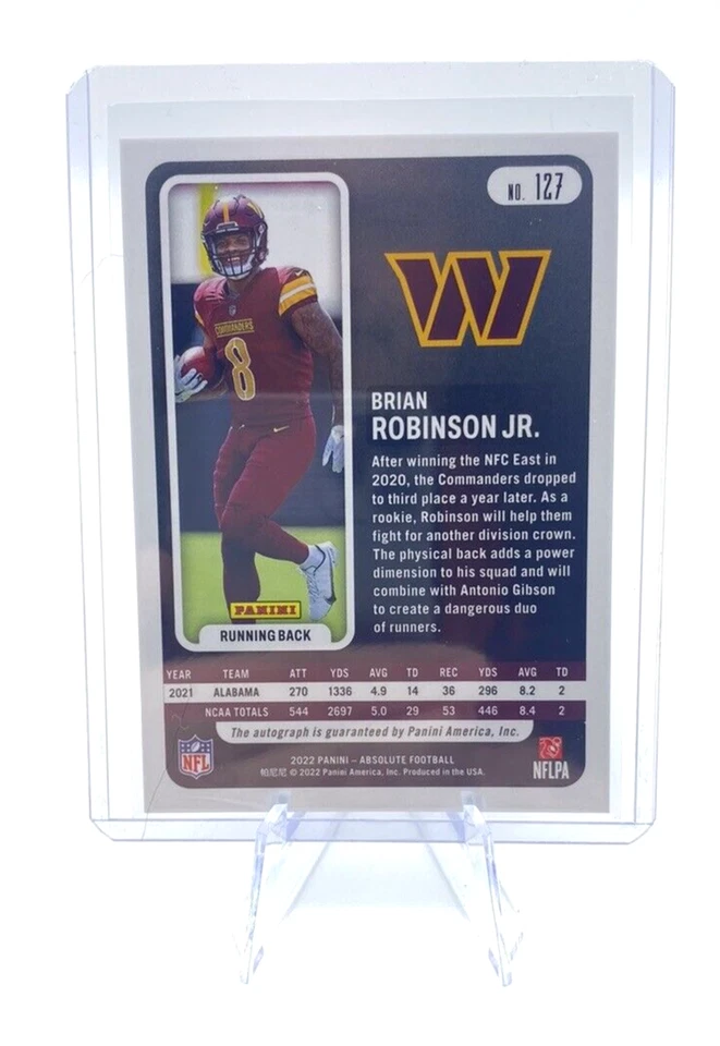 2022 Panini Absolute Brian Robinson Jr. Blue Diamonds Auto RC /35 No. 127 - Image 2 of 2