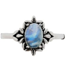 925 Sterling Silver Flower Ring with Gemstone - Vintage Boho Jewelry AGR1013
