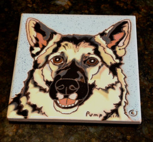 Norwegian Elkhound Ceramic Coaster Trivet Tile 6"x6" Painted Tile by Pumpkin Inc