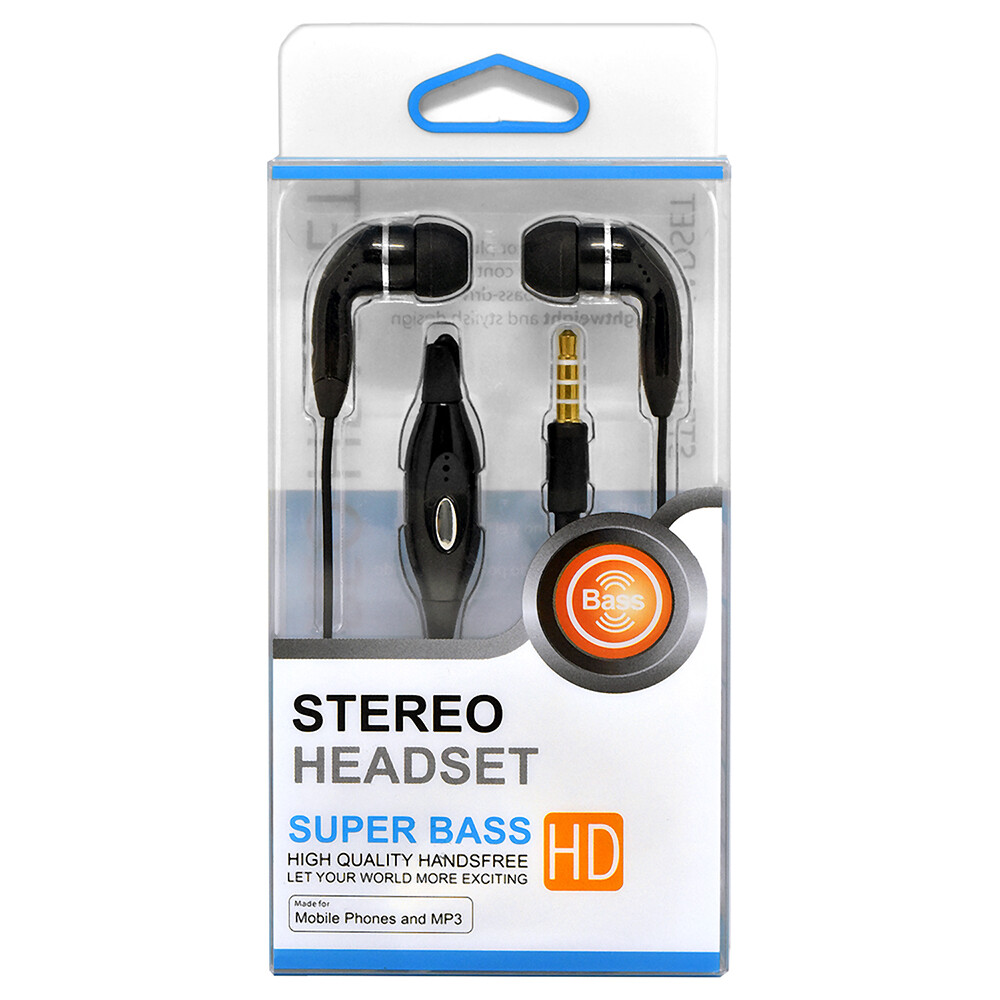 Black color 3.5mm Earphones Remote Control w/ Mic. Handsfree Stereo Headset