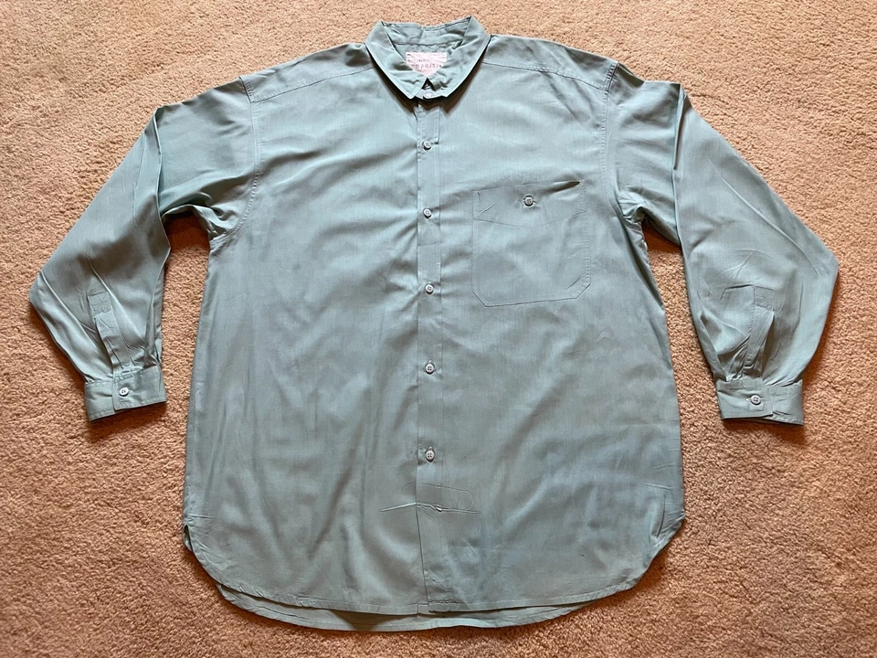 Vintage French Connection Minimalist Tab Loop Collar Green Button Up Shirt Large - Image 3 of 4
