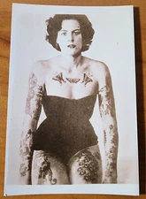 Bernard Kobel Traditional Tattoo Photo B&W Vintage Tattooed Woman Chest, Thighs