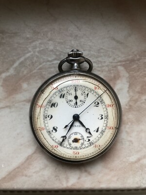 Leonidas Taschenuhr Chronograph U-Boot 1930s 7040 Edelstahl