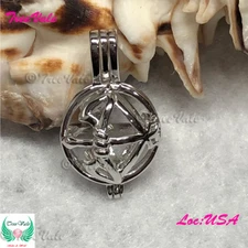 Magical Bow Arrow - Solid 925 Sterling Silver - Pearl Cage Pendant - Hold 6-9mm