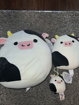 Squishmallow CLOVER the Cow/Bull 12'',7'' & 3.5'' clip-on Canadian Exclusive Bundle