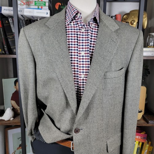 Oak Creek Herren Sport Mantel Blazer Zwei Knopf Beige GRY Fischgrät Lammwolle 46R - Bild 2 von 17
