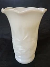 Vintage Hazel Atlas Milk Gass Vase Star Burst Pattern Ruffled Scalloped Edge