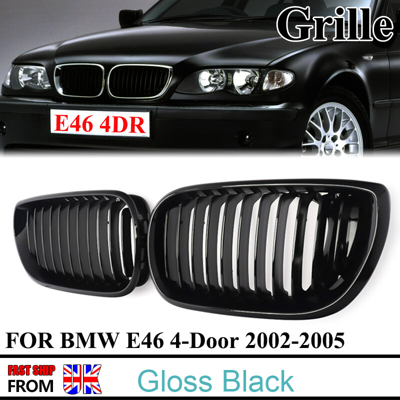 Pair Gloss Black Front Kidney Grilles Grill For BMW E46 3 Series 4 Doors Saloon