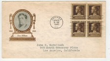 1940 FAMOUS AMERICANS IOOR BLOCK OF 4 SCIENTIST 878 JANE ADDAMS Illinois