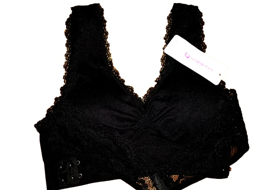 NWT ~ IVIESTIN  Black Bra ~ Wireless ~ Padded ~ Wide Straps ~ Lace ~ Size Large