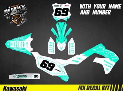 Dekorationskit Für Motorrad / MX Aufkleberkit Für Kawasaki KXF - Weiß & Aqua